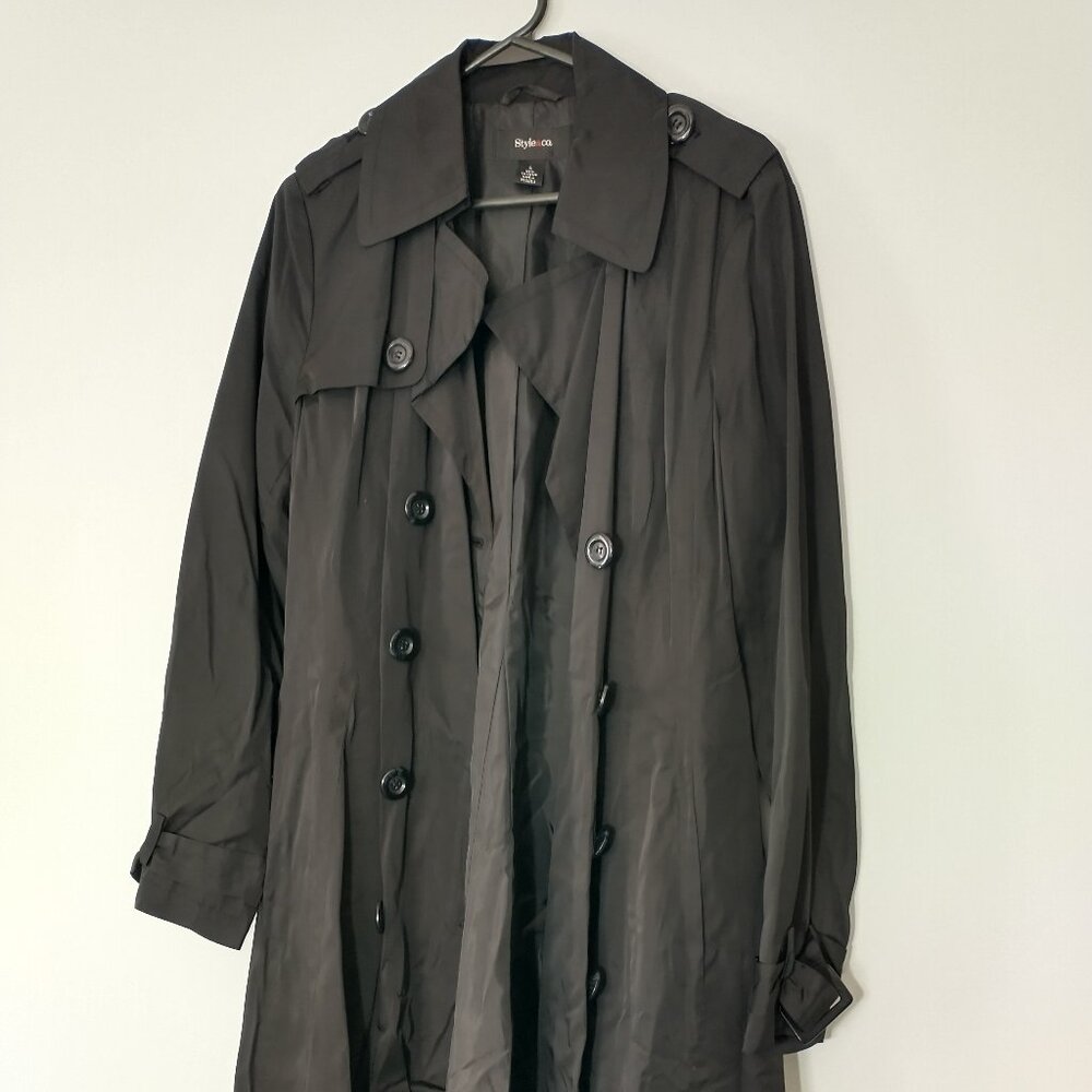 NWOT Style & Co. Belted Black Trench Coat Size L